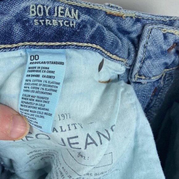 American Eagle Boy Jean Button Fly Stretch Jeans Women Size 00 Distressed Denim - Picture 4 of 8